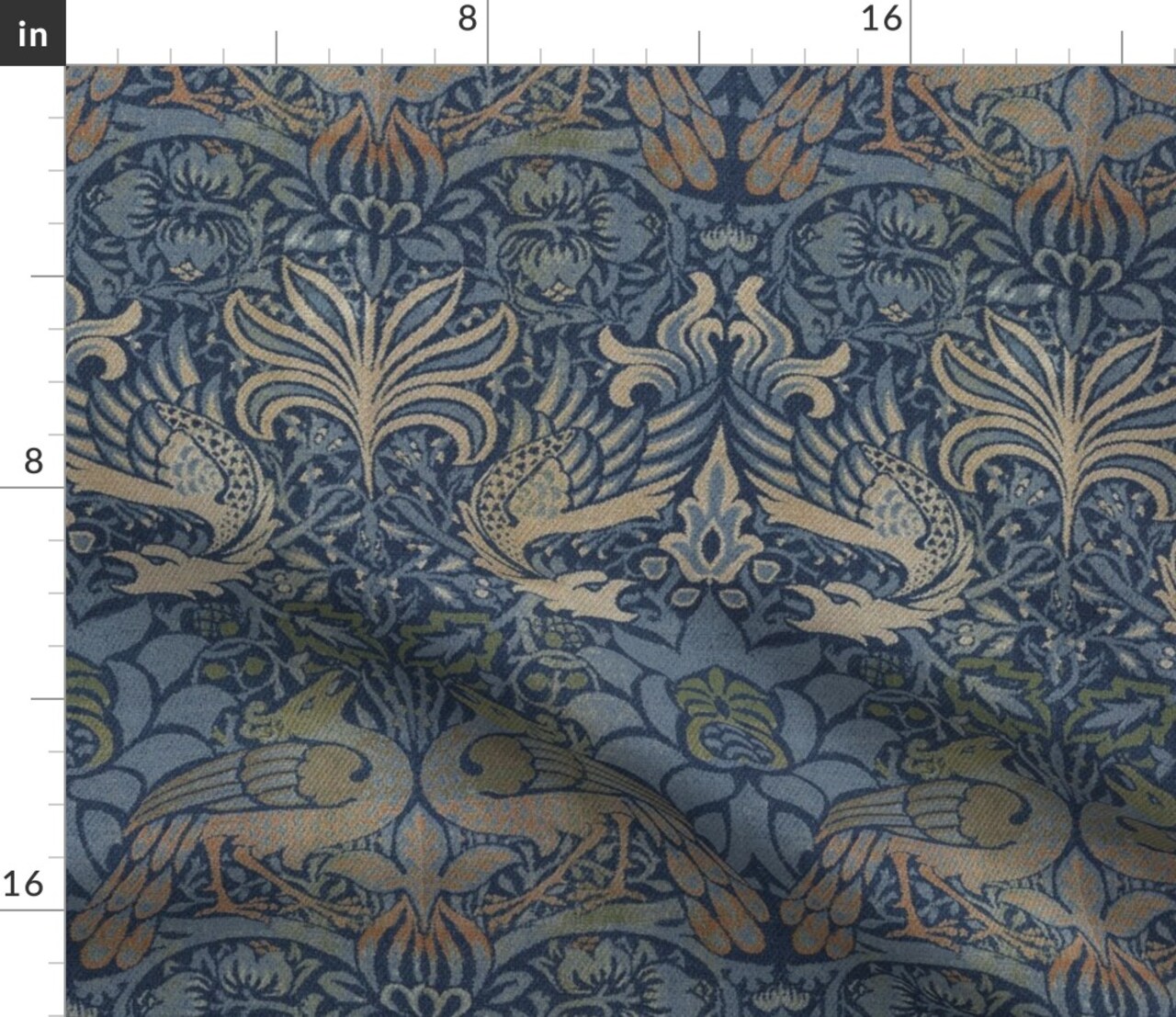 Medieval Antique Look Victorian Morris Damask Edwardian Custom Printed Fabric by Spoonflower Various Fabrics by the Yard or Fat Quarter